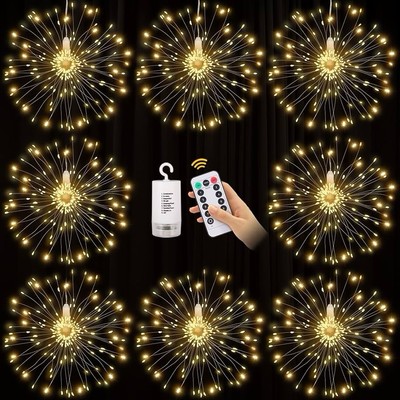 (4pcs) 120 LED Copper Wire Firework Lights with Remote   8 Modes, Waterproof For