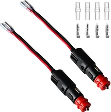 2 Pcs Car Replacement 12V Red Cigarette Lighter Male Plug with Leads, 10A Fuse