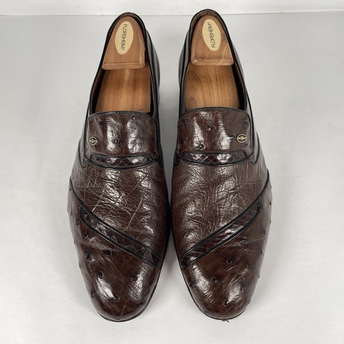 Scarpe vintage Mister uomo taglia 9 mocassini eleganti in vera pelle di struzzo marrone - Foto 4 di 9