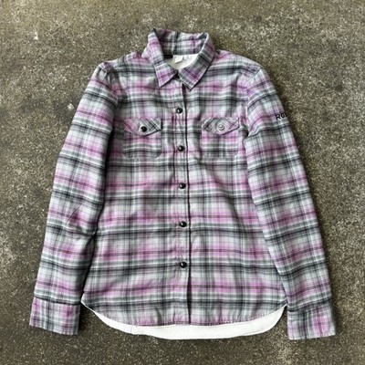 Roxy Women s Size S Pink/Gray Plaid Flannel Fleece Lined Shacket/Jacket Cowgirl
