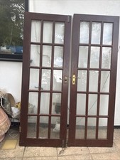 Wooden French Double Doors with 15 Internal Glass Panels Door Handle N Hinges UK