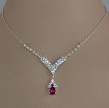 3.00Ct Pear Cut Lab Created Pink Ruby Women's Necklace 14K White Gold Over