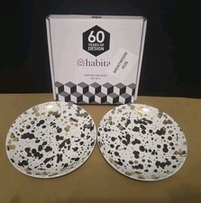 SET OF 2 Habitat 60 Jackson Stoneware Side / Salad Plates Gold Paint Splatter 