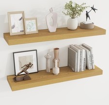 36 Inches Floating Shelves for Wall, 8 Inch Deep Floating Shelves Set of 2, Oak