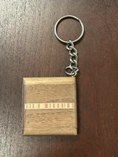Wood Inlay Puzzle Box Keychain approximately 2” x 2”