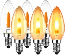 Flicker Flame Light Bulbs E12 Base, 1W=3W Non-Dimmable 1800K Warm Orange Glow Cl