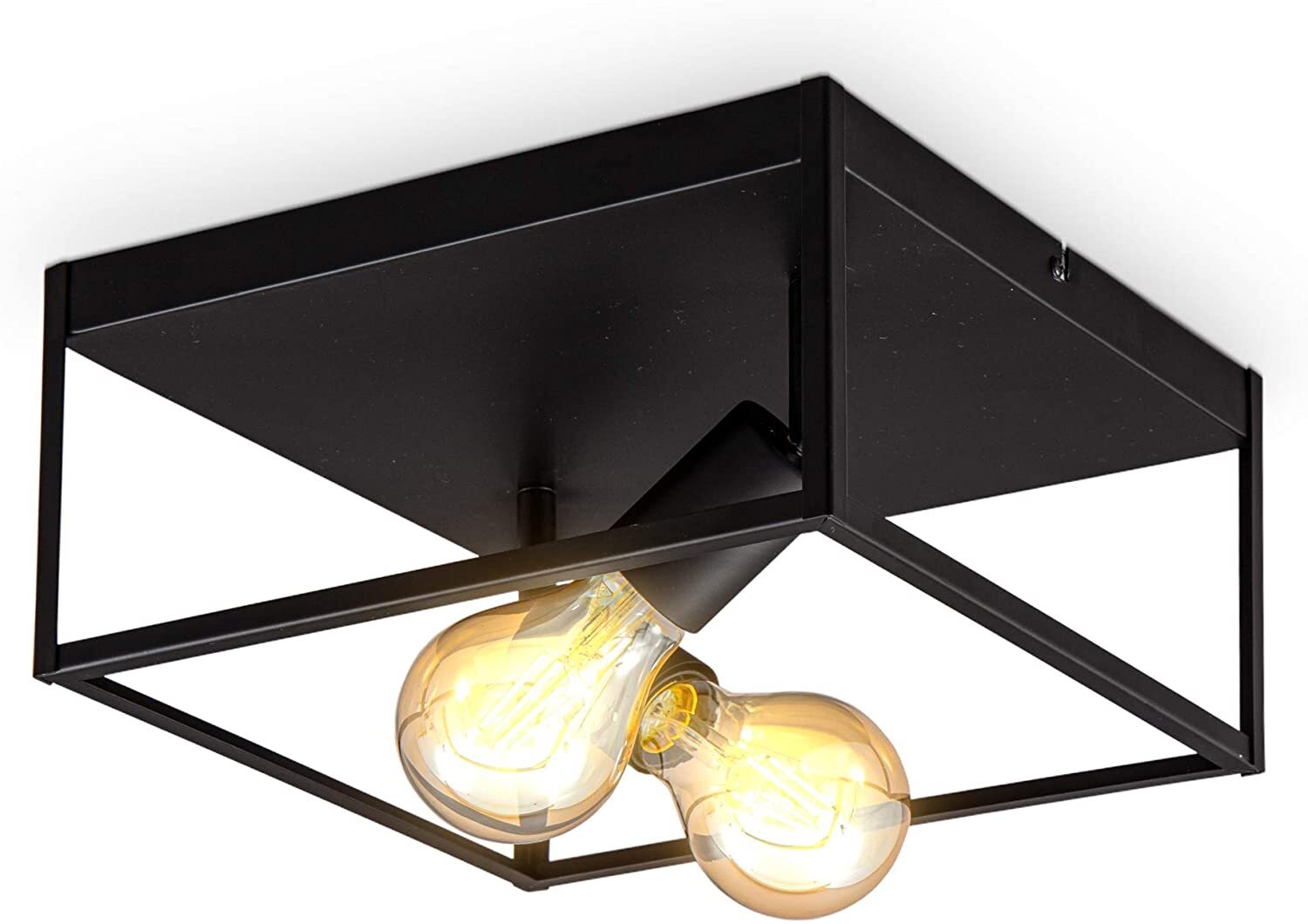 Plafoniera Moderna 2 Luci Nera E27 | Illuminazione Soffitto Design Quadrato