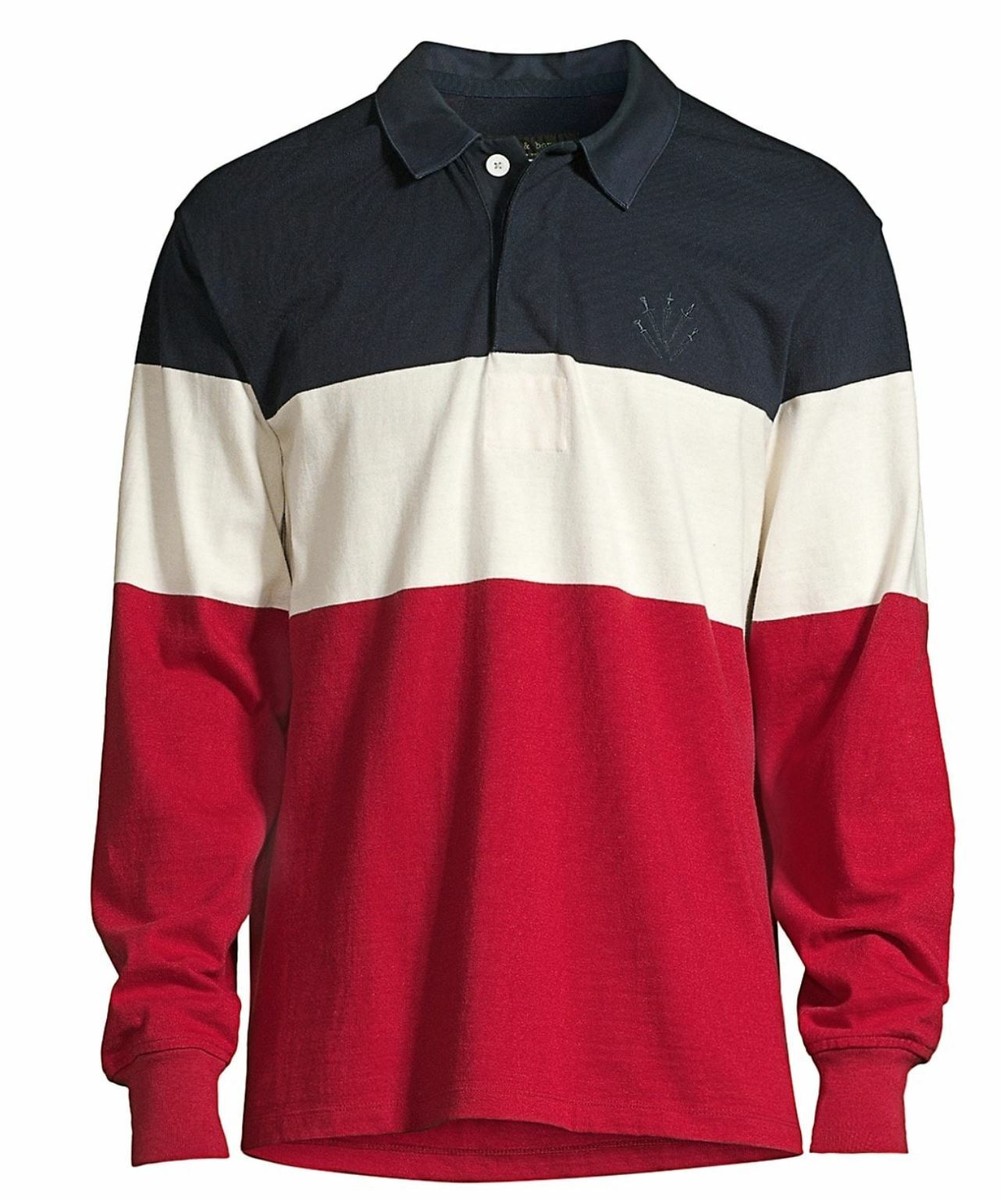 sz M Rag & Bone Men's Rugby Polo Red White Blue Stripe