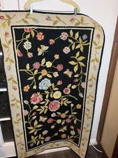 vintage C&F enterprises 100% Wool/Cotton carpet floral 56.5 x 32 in.