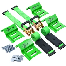 E Track Wheel Chock Tie Down Kit Heavy Duty Trailer Tie Downs Tire Straps Set