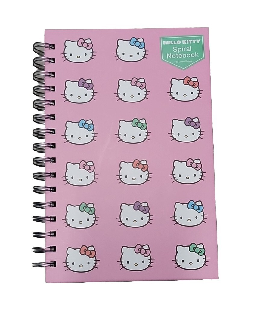 Sanrio Hello Kitty Pink Spiral Notebook Hardcover 8.5x6 Lined Bow 160 Sheets Kawaii Cute Stationery