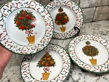 4 NEW CIC Certified Int'l Corp Pamela Gladding Fruit Topiary Christmas Plates