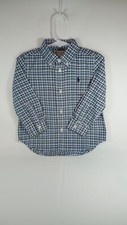 Ralph Lauren Boy's Green  Blue Button Up Polo Long Sleeve Shirt 24M