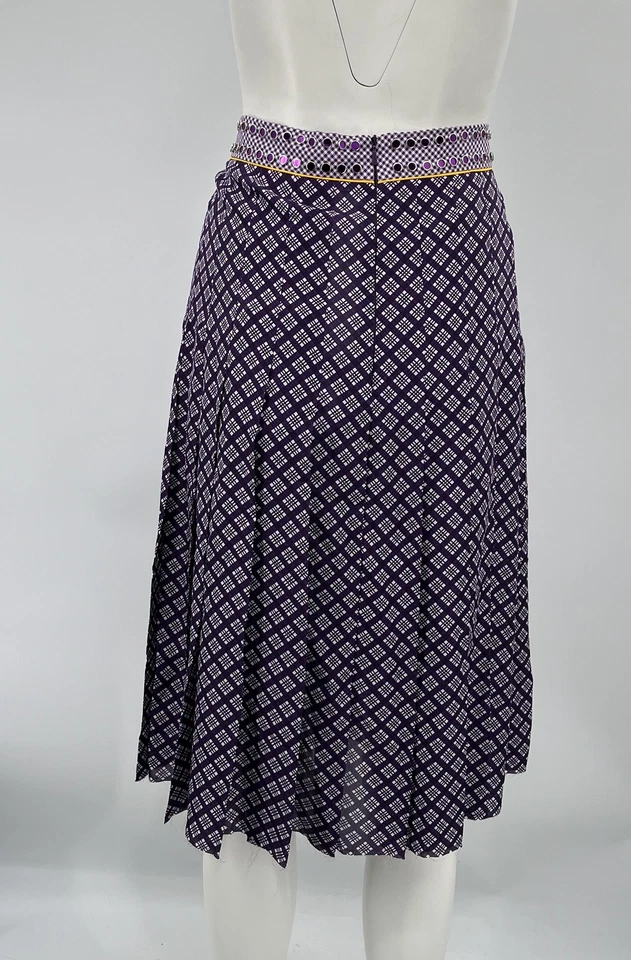 Falda plisada estampada a cuadros púrpura Bottega Veneta 2018 con cintura tachonada talla 46 nueva con etiquetas Foto 3 de 4