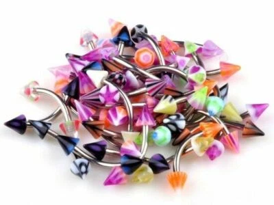 10 Banana Eyebrow Bars Mix Colour Spikes Acrylic & Stainless Steel Barbell UK - Image 1 of 3