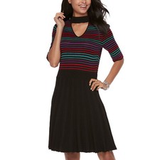 New Candie's Women's Striped Choker Skater Sweater Dress Black Size Medium