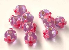 10pcs handmade Lampwork glass Beads Pink flower on Purple 9 11mm