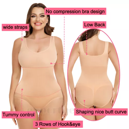 Body EE. UU. Prendas con forma para mujer Control de abdomen Top sin mangas Leotardo Formador de cuerpo completo - Imagen 7 de 31