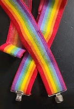 Vintage Rainbow Clip Suspenders Mork Mindy Clown 2  Wide Elastic 70s 80s