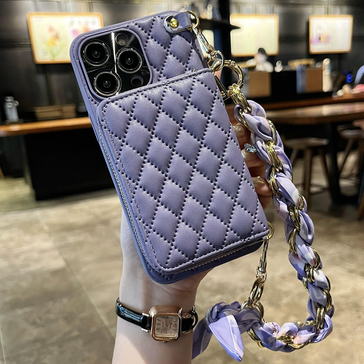 Wrist Strap Case Leather Wallet Card Bag Coin Purse Stand Cover For iPhone  Phone