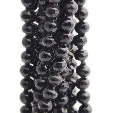 Hank 280 Czech antique Victorian blown hollow black round glass beads 7mm