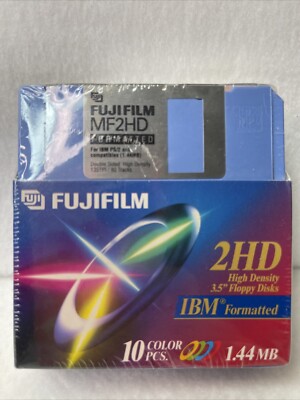 Fujifilm Floppy Disk 2HD IBM 3.5  Color Formatted Disks 10 Pack GUC