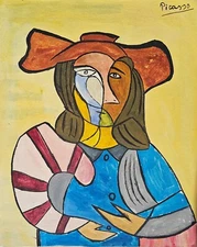 Pablo Picasso Signed Spanish Cubist Abstract Oil Painting –Vintage Art on Canvas