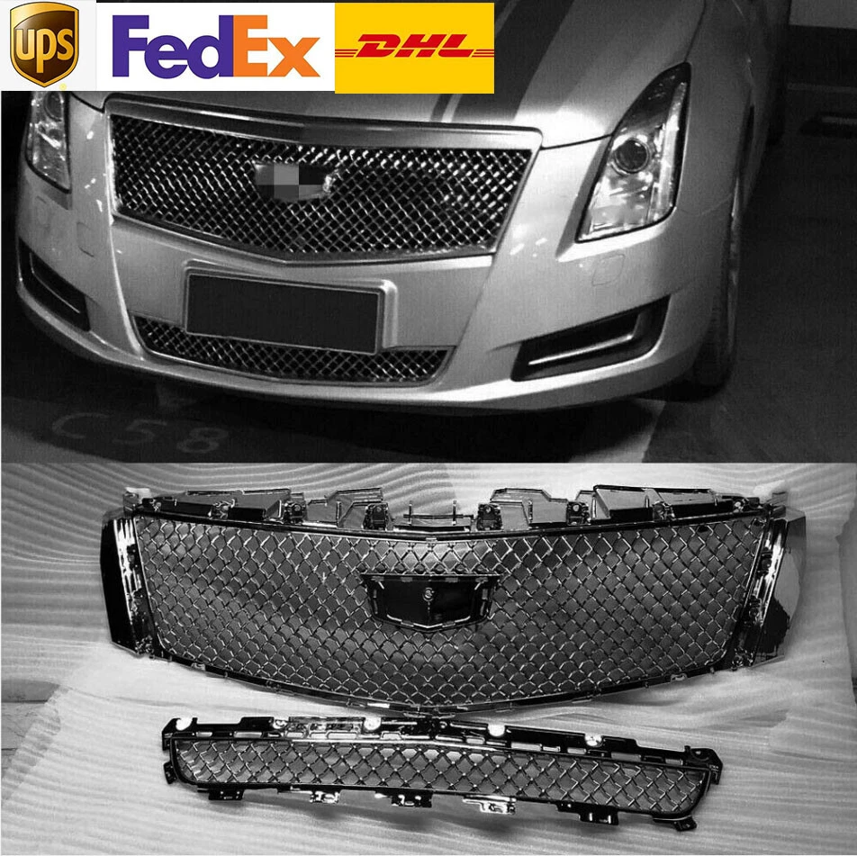For 2013 2017 XTS Cadillac Chrome Front Mesh Bumper Grilles Upper