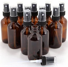 12 Pack-Amber 1/2oz Boston Round Glass Bottle Black Spray Fine Mist Sprayer 15ml