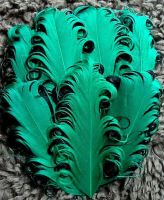 Green Black Curly Goose Feather Pad Hat Headband Sew or Glue on