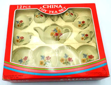 Child's 12 pcs Toy China Tea Set Flowers in Original Box Summco Vintage