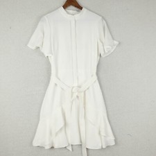 Shoshhanna Dress Womens 8 White Mini Shirt A Line Short Sleeve Flutter Summer