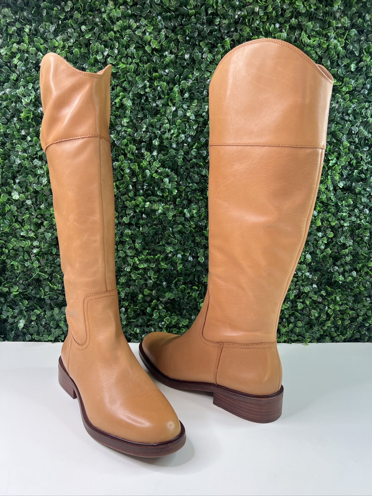Vince Camuto Alfella Boots Knee High Tall Zip Light Cognac Leather