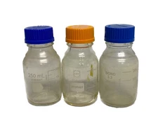 (3) KIMAX PYREX 250mL Plastic-Coated Glass Graduated Media Storage Bottle GL-45