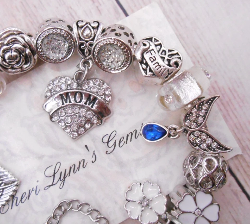 PULSERA PANDORA PLATA ESTERLINA MADRE MAMÁ PAVÉ CRISTAL CORAZÓN DIJES! Foto 3 de 4