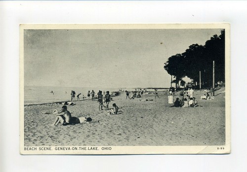 Geneva on the Lake OH Ashtabula County antique 1936 postcard, people, beach - 第 1/2 張圖片