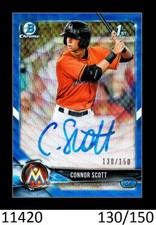 1-2018 BOWMAN CHROME DRAFT BLUE WAVE REFRACTOR AUTO CONNOR SCOTT PIRATES 130/150