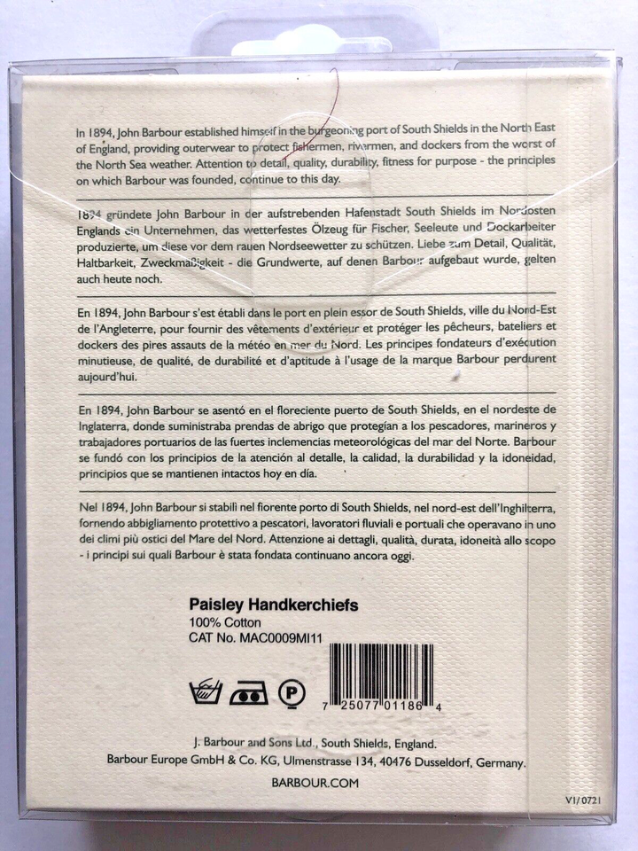 Barbour Cotton Paisley Handkerchiefs 3 pack RED / GREEN / NAVY New in
