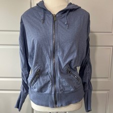Zella Light Blue Full Zip Hoodie Ruched Sleeve Athleisure Yoga Jacket XS