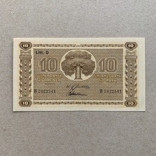Finland 10 Markkaa Small Banknote P70 1939 Litt. D Finnish Currency B999