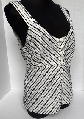 Maeve Deep Scoop Tank Embroidered Anthropologie Boho Ivory Black Button Down S