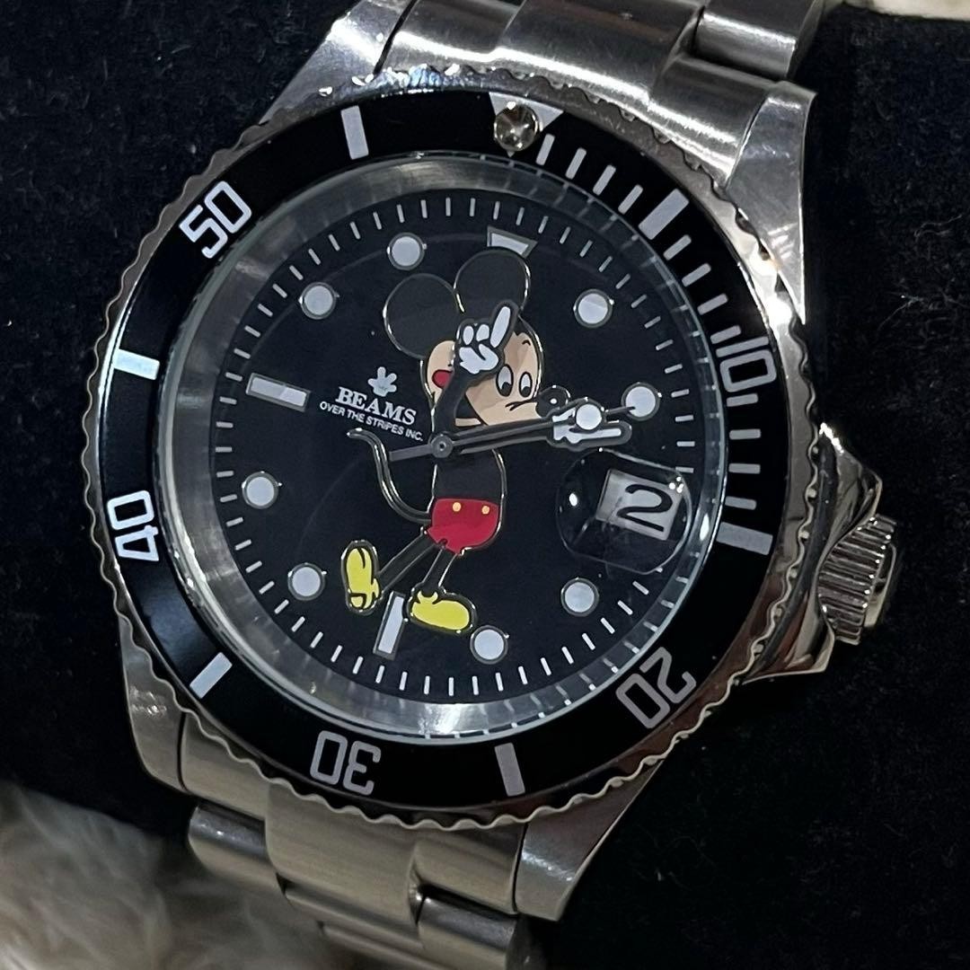 Beams x Over The Stripes Disney Mickey Submariner Auto Date Watch 