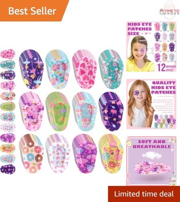Kids Eye Patches Bulk 60 Pack Breathable Adhesive Fun Designs for Girls