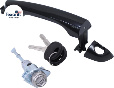 #ad Front Left Black Exterior Door Handle and Door Lock Cylinder Kit for Hyundai Ela $37.96