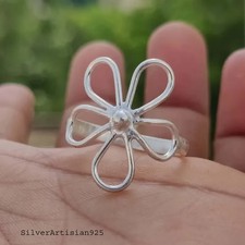 Handcrafted 925 Sterling Silver Flower Ring - Artisan Floral Band Ring All Size