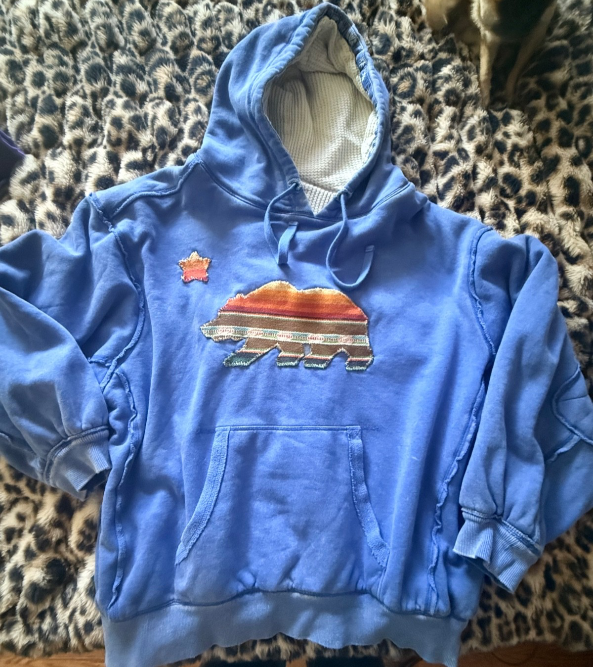 Free People By Your Side Hoodie With appliqué! RARE Blue Med EUC