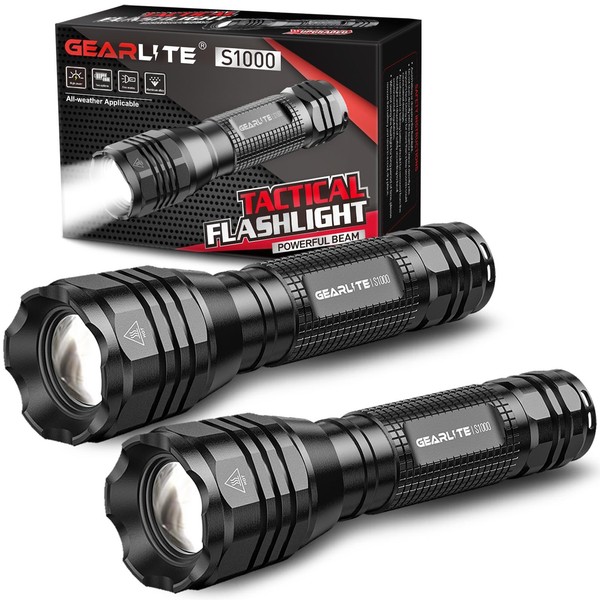 Gearlite Taschenlampe LED 4000 Lumen Mit Zoom Und 5 Modi, Schwarz-image