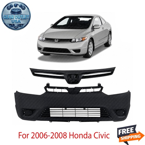 New Front Bumper Cover & Grille Assembly Kit For 2006-2008 Honda Civic