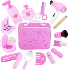 Wooden Makeup Toy Set Pretend Wood Beauty Hair Salon Toys for Toddler Wooden Mak