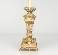 Vintage 27” Gold Column Table Lamp Hollywood Regency Ornate Classic Decor